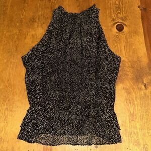 RAMY BROOK Bobbi Printed Dot Sleeveless Burnout Top Women Medium Black Cream NEW